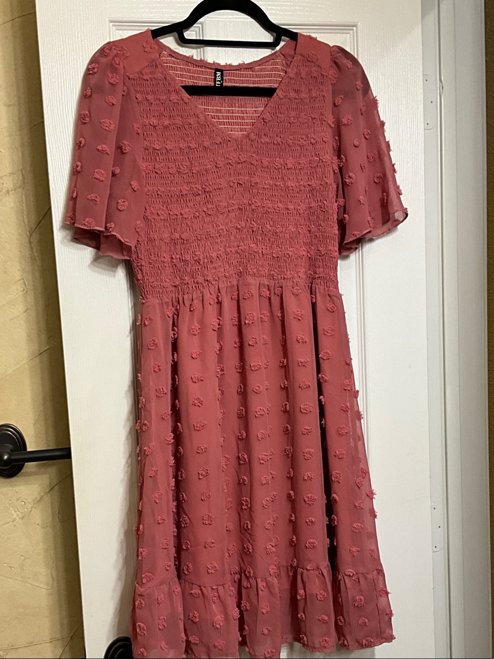 Girls' Rose Pink Textured Smocked Dress